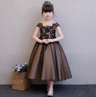Black embroidered kid's gown pink flower girl dress