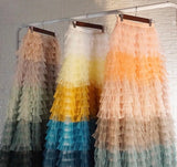 Tulle tiered skirt gradient blue green pink