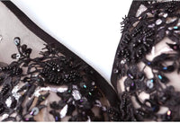 Starry embroidered black prom dress v neck