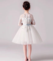 Middle sleeve embroidered tulle high low flower girl dress