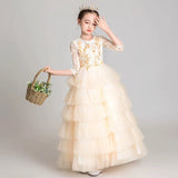 Long sleeve little girl's champagne ball gown