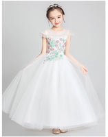 Floor length long embroidered white flower girl dress