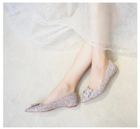 Silver shining wedding shoes flat heels