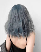 Short curly dusty blue synthetic wig かつら