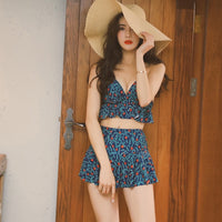 Hollow out white beach cover up and floral swimsuit
