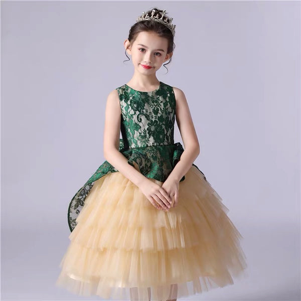 Short green ball gown for little girl