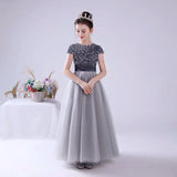 Long sleeve grey sequin ball gown