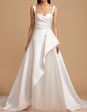 Sleeveless satin tulle wedding dress