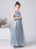 Sequin prom dress for little girl long sparkly blue golden