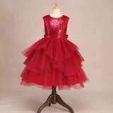 Red ball gown for little girl sequin prom dress