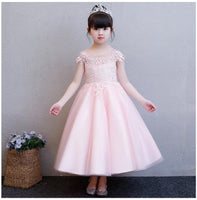Black embroidered kid's gown pink flower girl dress