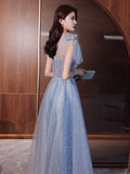 Blue tulle dress with pearls