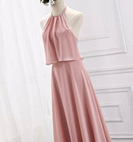 Floor length long pink chiffon bridesmaid dresses