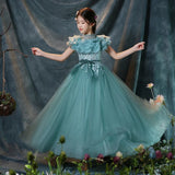 Long green kid's gown green flower girl dress