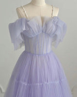 Blue purple prom dress spaghetti straps