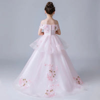 Pink girl's ball gown long appliqué girl pageant dress