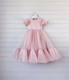 Little girl’s white ball gown pink tulle dress