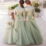 Middle sleeve green flower girl dress mint winter child gown