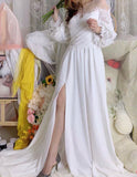 Long sleeve lace chiffon wedding dress