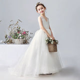 Little girl's white ball gown with train