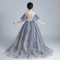 Sparkly sequin blue ball gown for little girl