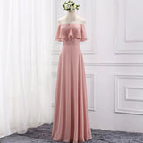 Floor length long pink chiffon bridesmaid dresses