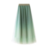 Gradient pink blue green 85cm tulle pleated skirt