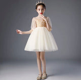 Sequin prom dress for little girl green champagne white