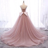 Spaghetti straps pink satin and tulle evening dress