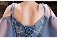 Blue spaghetti straps wedding gown