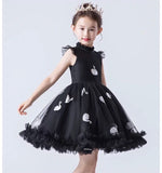 Short kid's black dress girl's black swan ball gown