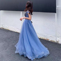 Blue sequin prom dress long