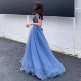 Blue sequin prom dress long