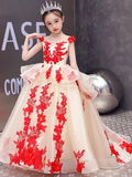 Embroidered champagne red tailing ball gown for girl