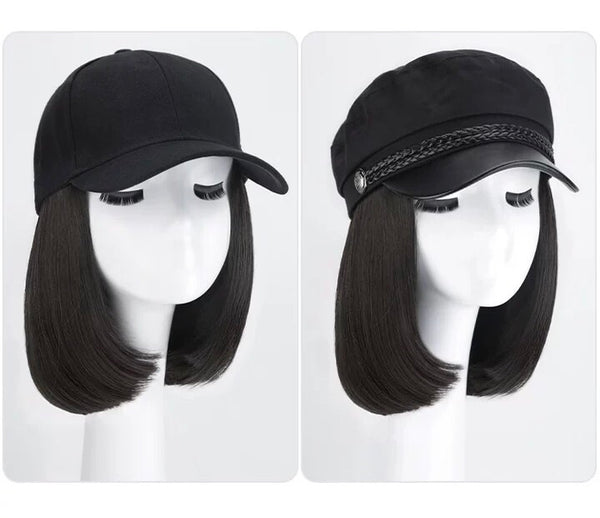 Short straight synthetic wigs with cap