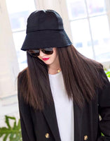 Black bucket hat with straight wigs