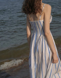 Blue white striped dress spaghetti straps summer dress