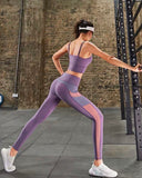 Women’s blue sportswear purple running legging with pocket for cellphone
