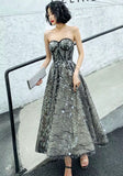 Off the shoulder black sparkly sequin prom dress