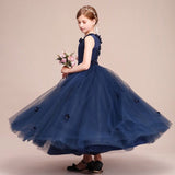 Little girl's royal blue long dress backless