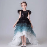 Cocktail prom dress black sequin tailed ball gown
