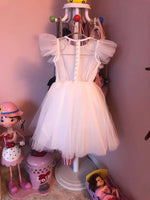 White backless dress for little girl short black ball gown