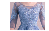 Light blue embroidered bridesmaid dress middle sleeve blue prom dress