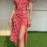 Floral dress slit to the thigh