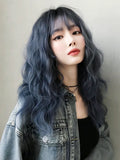 Dusty blue small curly long wig