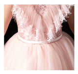 High neckline pink flower girl dress