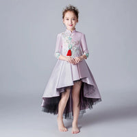 Little girl's lavender pink satin ball gown quinceanera dress fiesta de quince