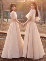 Beige bridesmaid dresses long tulle prom dresses