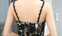 Spaghetti straps black lace dress white short lace prom dress