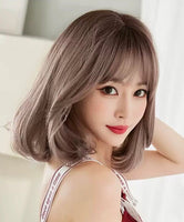 36cm 14 inches short straight synthetic brown pink wig かつら